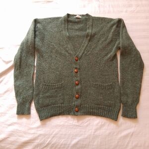 VTG 1970s Kentfield Green Wool V-Neck Cardigan Adult Medium Kurt Cobain Grunge